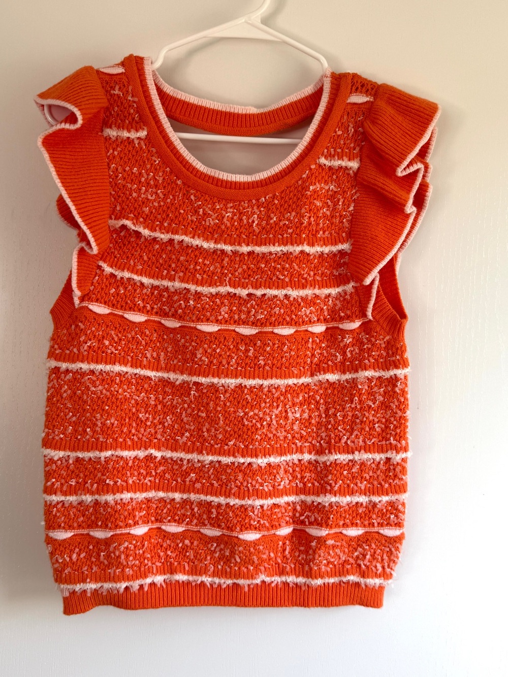 THML Orange Textires Knit Ruffle Sleeve Knit Tank Top Sample Garment